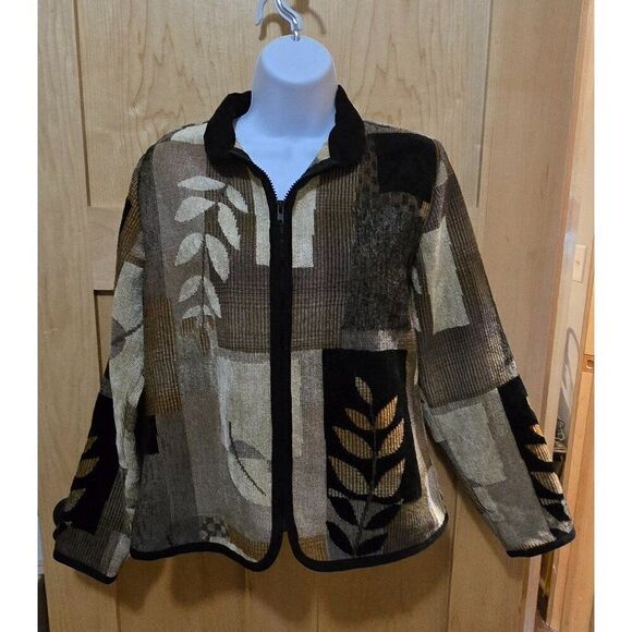 Vintage Coldwater Creek Womens Patchwork Leaf Print Zip Jacket Made in USA - Picture 1 of 4
